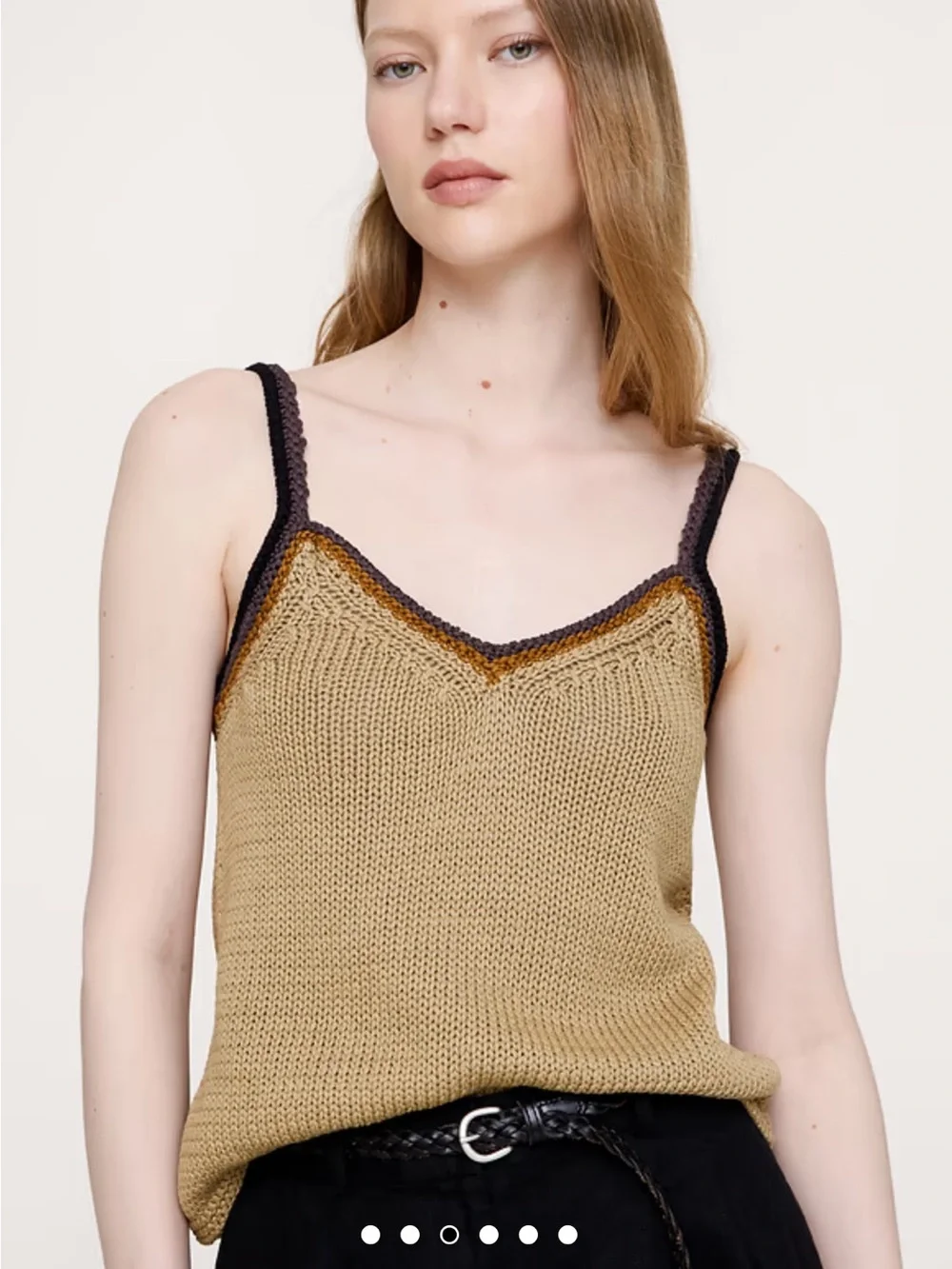 NWT🌷Banana Republic Cream Knit V-Neck Cami with Navy, Lavender & Mustard Trim